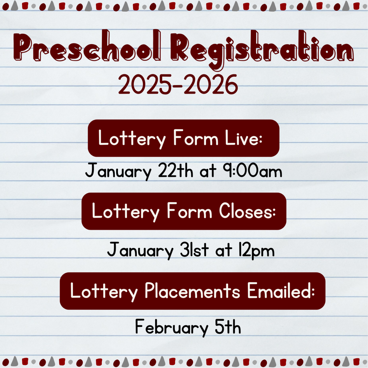 Preschool registration 2025-2026 dates